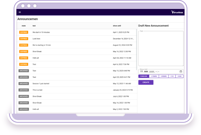 Venueless Backend with the announcement settings