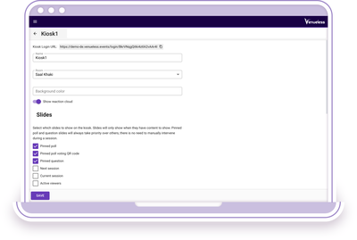 Venueless Backend with kiosk settings