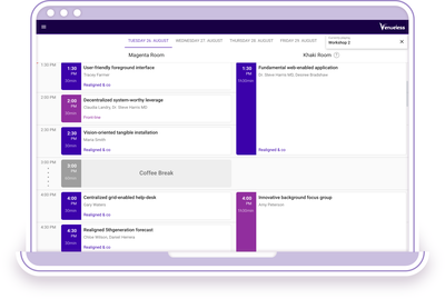 Venueless schedule with multiple sessions and information